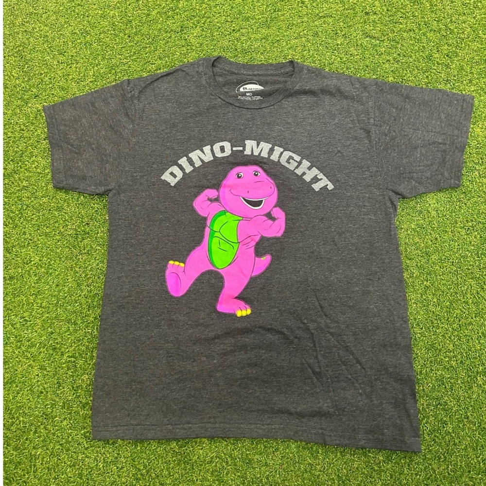 Barney the Dinosaur Dino-Might Graphic T-Shirt Charcoal Heather Grey MD